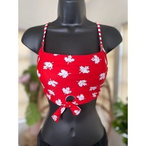 George Red White Bow Maple Leaf Accent Swimwear Bikini Top Size Medium
